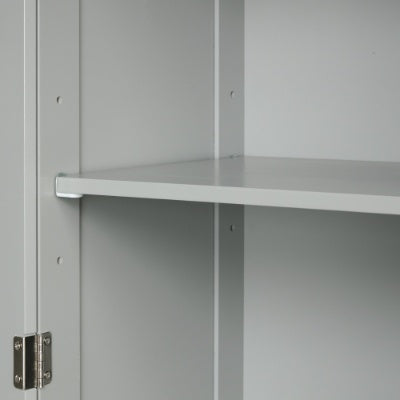 Tall Freestanding Storage Cabinet With Two Different Size Drawers And Adjustable Shelf