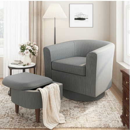 Swivel Barrel Accent Chair With Ottoman