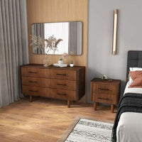 Thumbnail for Logan Mid Century Modern Walnut Nightstand Bed Side Tables With 2 Drawers