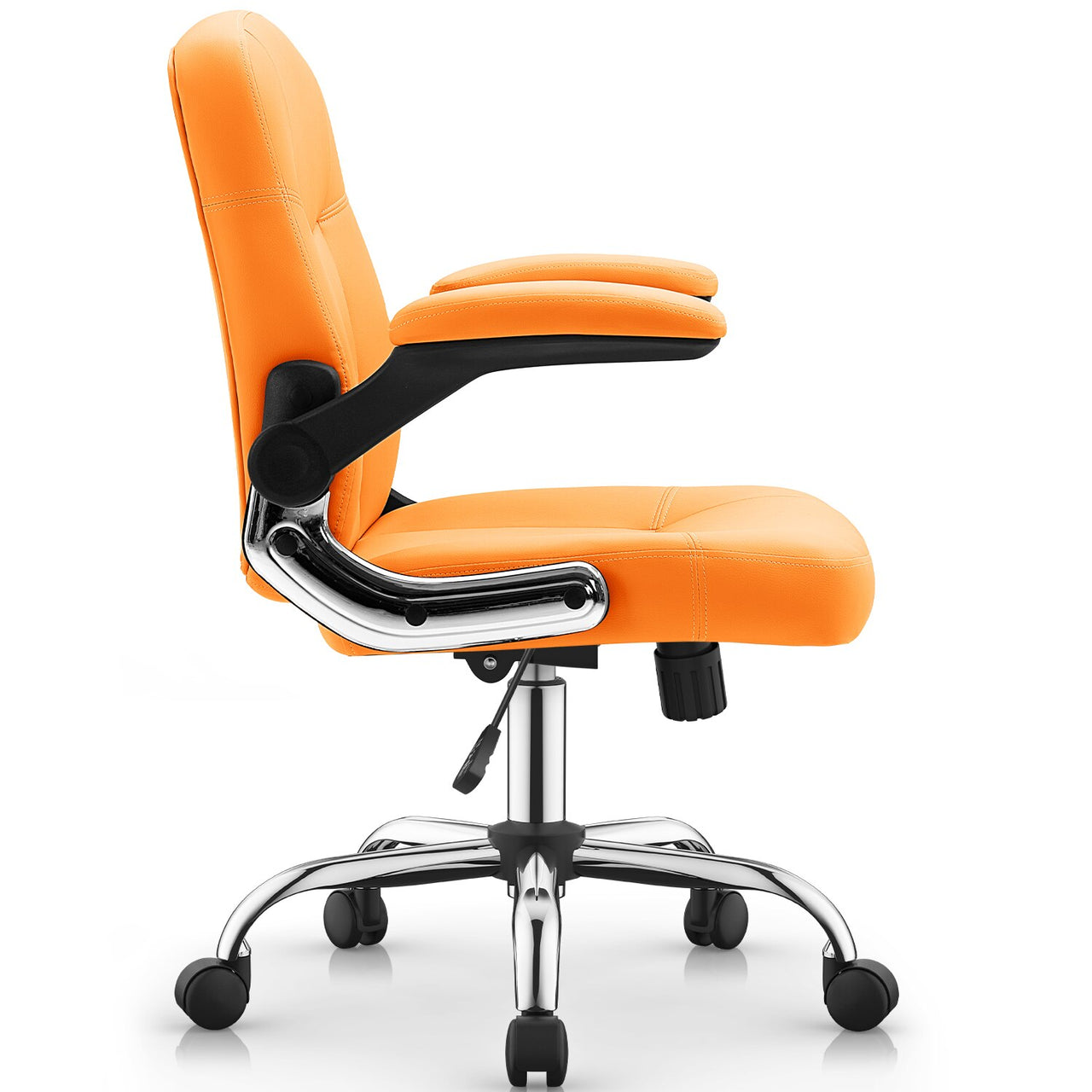 Home Office Leather Swivel Chair with Wheels, Mid-Back Task Chair