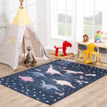Milne Navy Dinosaur Washable Kids Room Rug