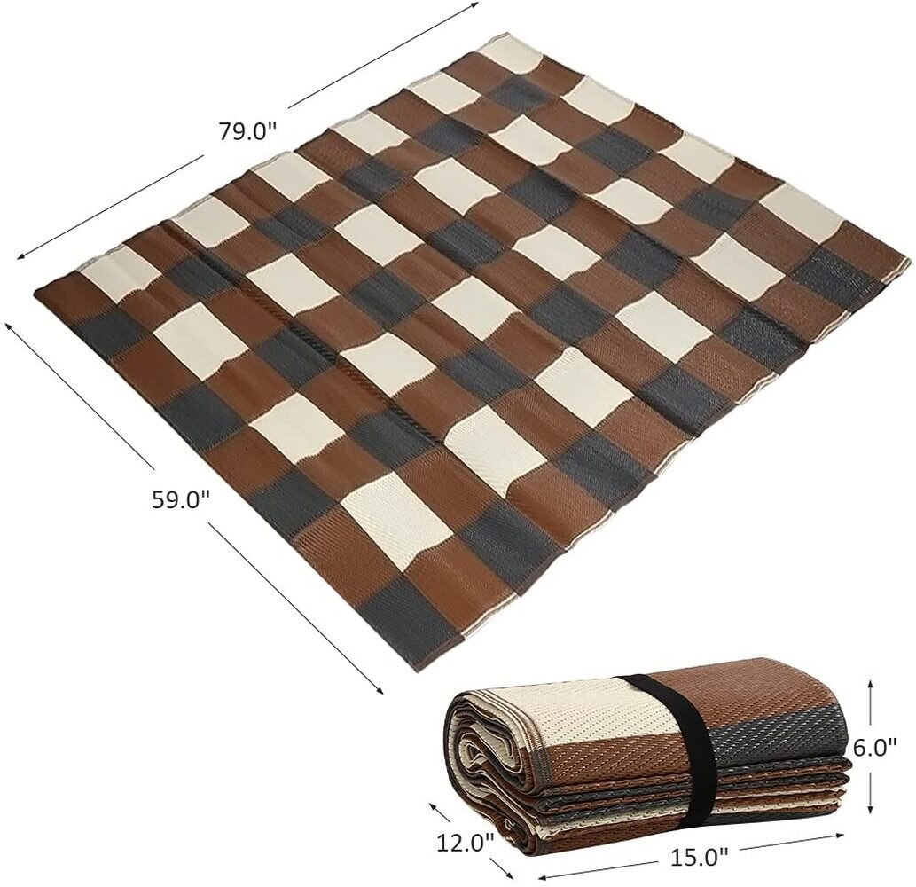 Portable Waterproof Plaid Picnic Mat Reversible Outdoor Patio Floor Mat