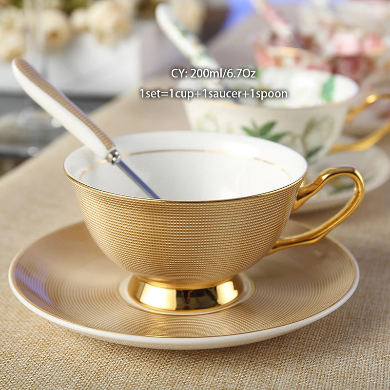 Europe Bone China Coffee Cup Set with Saucer Spoon 200ml