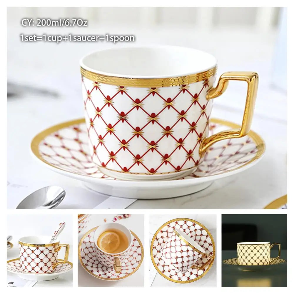 Europe Bone China Coffee Cup Set with Saucer Spoon 200ml - Casatrail.com