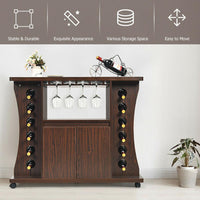 Thumbnail for Wooden Rolling Buffet Sideboard with Wine Rack