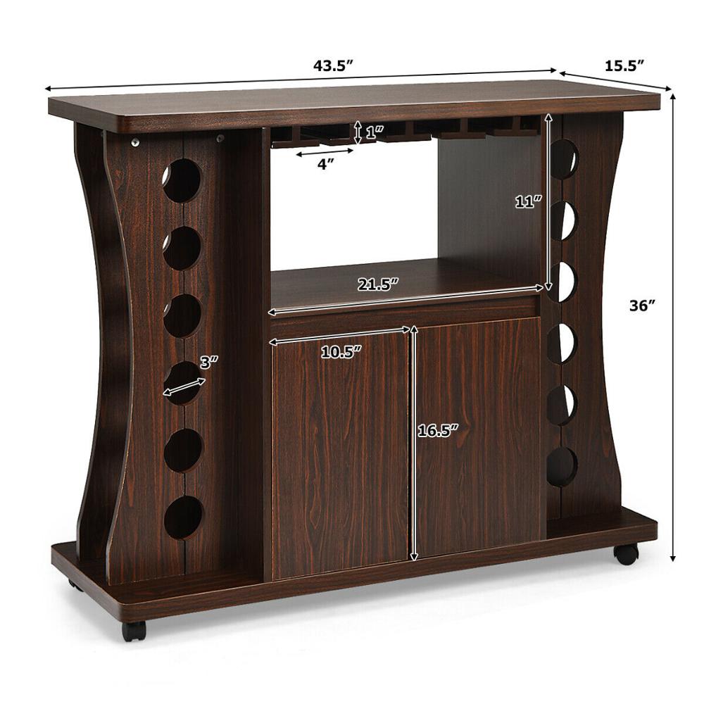 Wooden Rolling Buffet Sideboard with Wine Rack