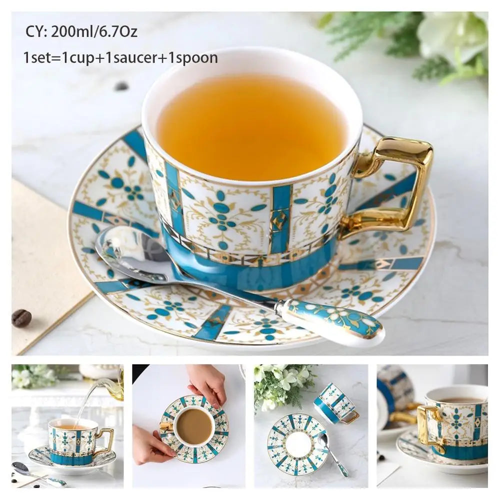 Europe Bone China Coffee Cup Set with Saucer Spoon 200ml - Casatrail.com