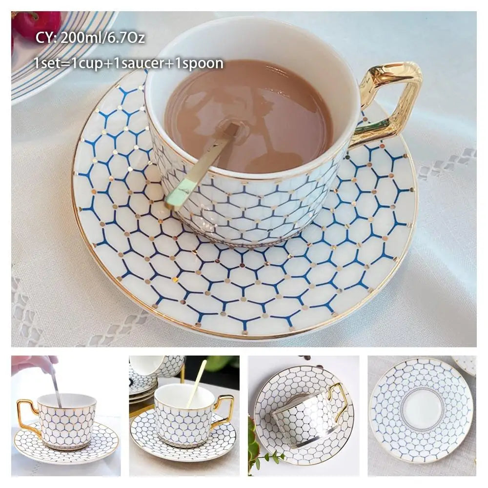 Europe Bone China Coffee Cup Set with Saucer Spoon 200ml - Casatrail.com