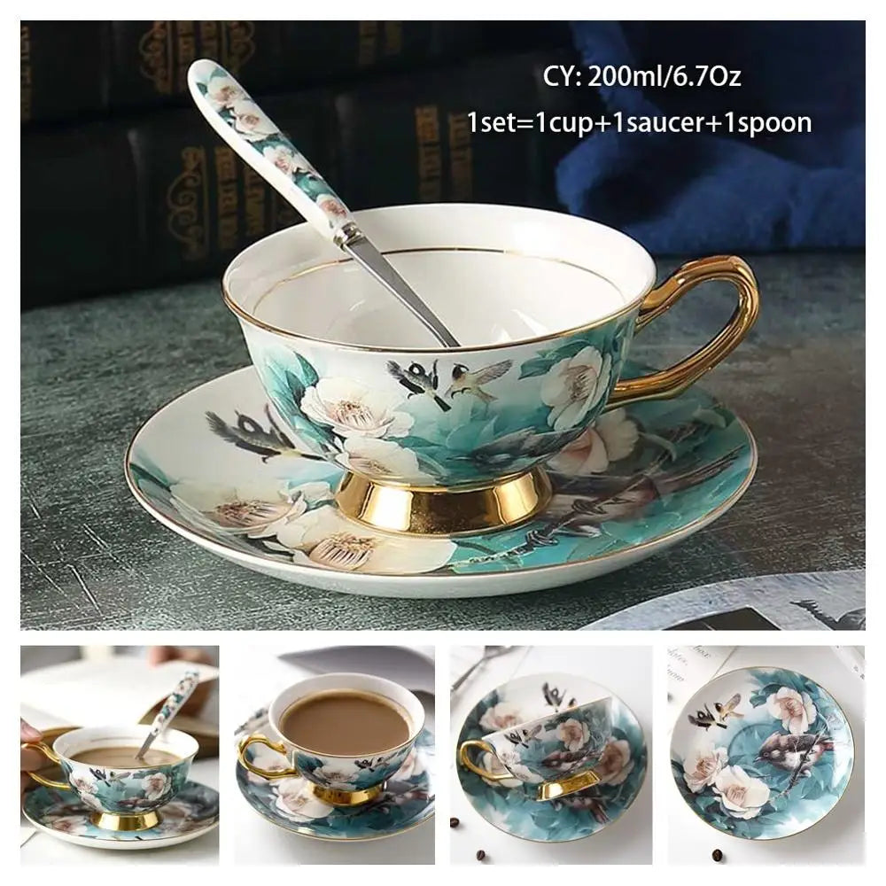 Europe Bone China Coffee Cup Set with Saucer Spoon 200ml - Casatrail.com