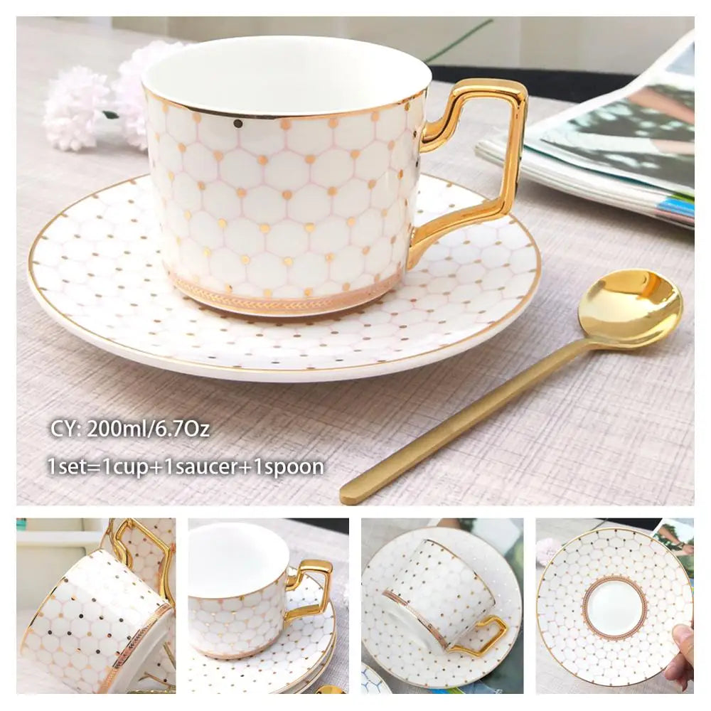 Europe Bone China Coffee Cup Set with Saucer Spoon 200ml - Casatrail.com