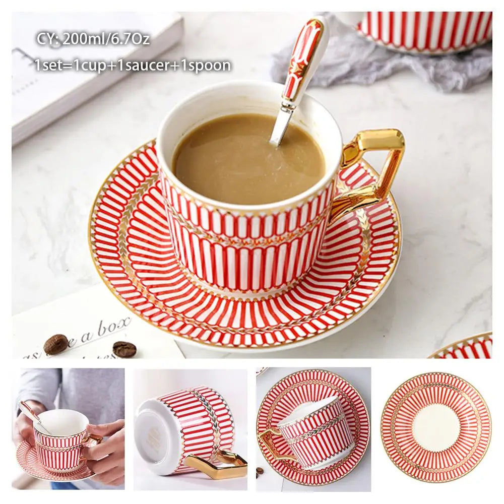 Europe Bone China Coffee Cup Set with Saucer Spoon 200ml - Casatrail.com