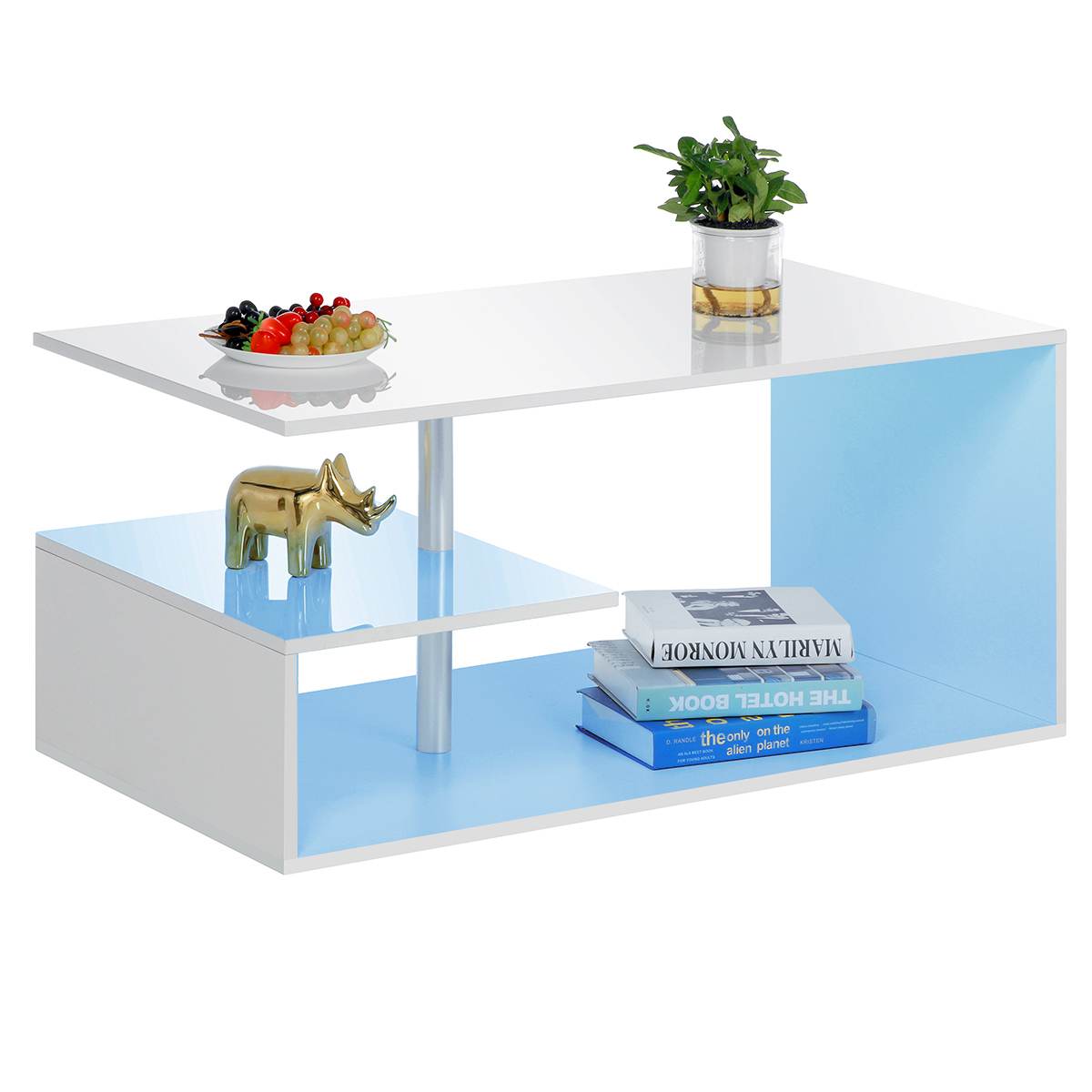 Modern High Gloss Black Coffee Table with Storage Shelves