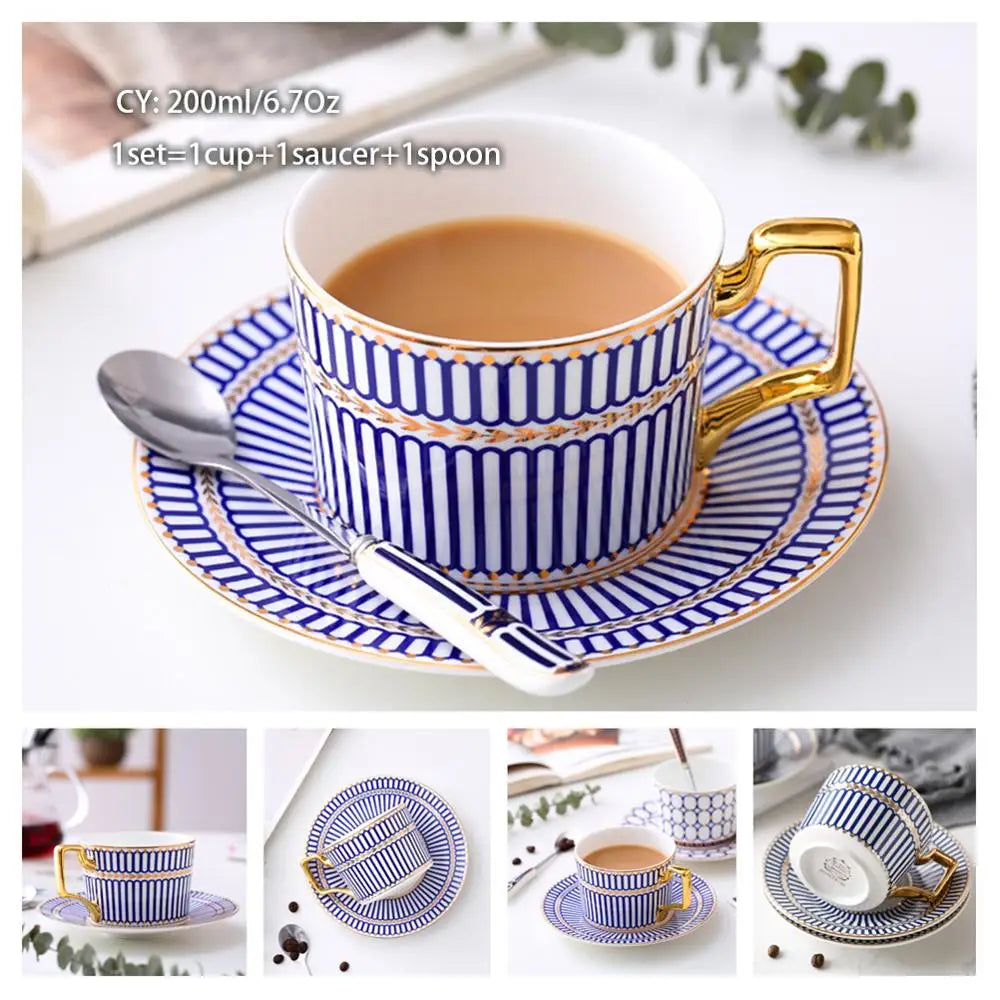 Europe Bone China Coffee Cup Set with Saucer Spoon 200ml - Casatrail.com