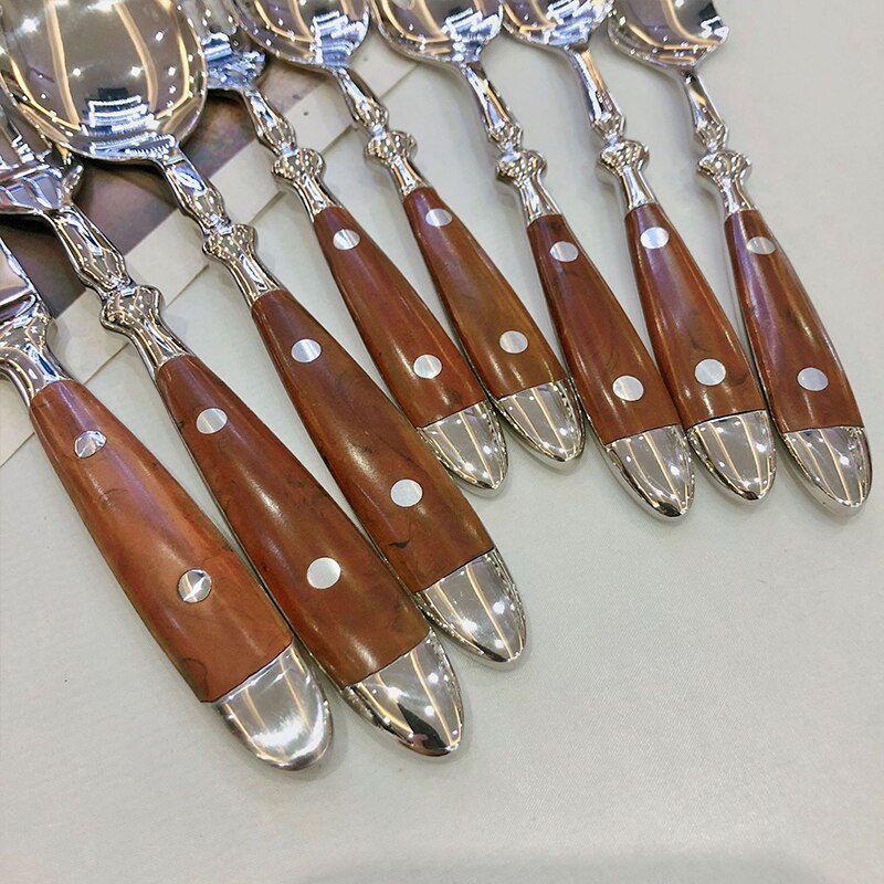 Stainless Steel Fork Spoon Knife Set with Wooden Handle