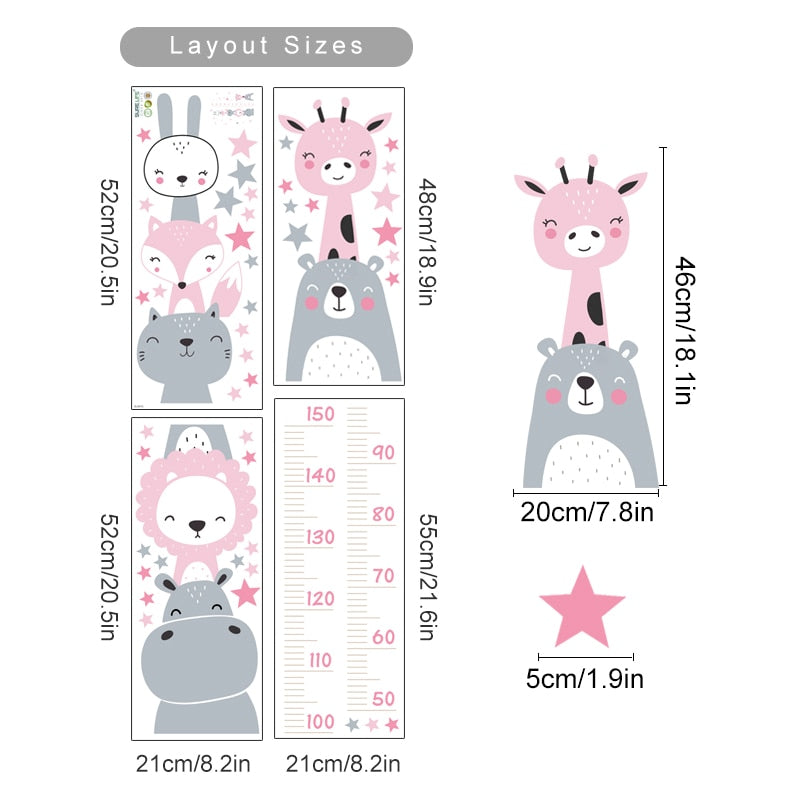 Cartoon Baby Height Measurement Vinyl Nursery Decal - Lion Star