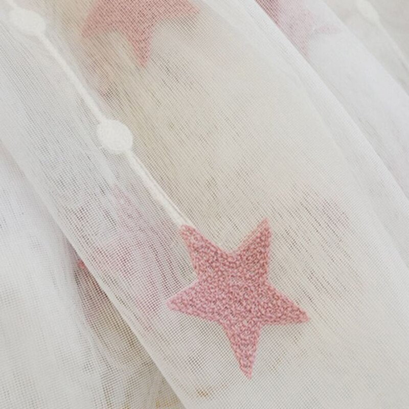 Pink Embroidered Star Voile Sheer Curtain