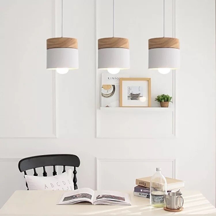 Nordic LED Pendant Light - Minimalist Wooden Iron Design for Bedside