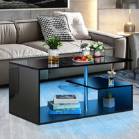 Thumbnail for Modern High Gloss Black Coffee Table with Storage Shelves