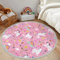 Pink Unicorn Girls Room Decorative Round Rug