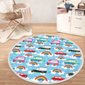 Rainbow Kids Room Car Printed Round Rug