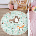 Bear and Deer Printed Kids Room Round Rugs