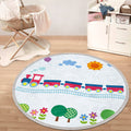 Train Printed Kids Room Round Rug,