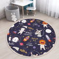 Space Adventure Cute Animal Printed Kids Room Round Rug,