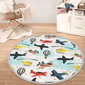 Kids Room Plane Printed Round Rug,
