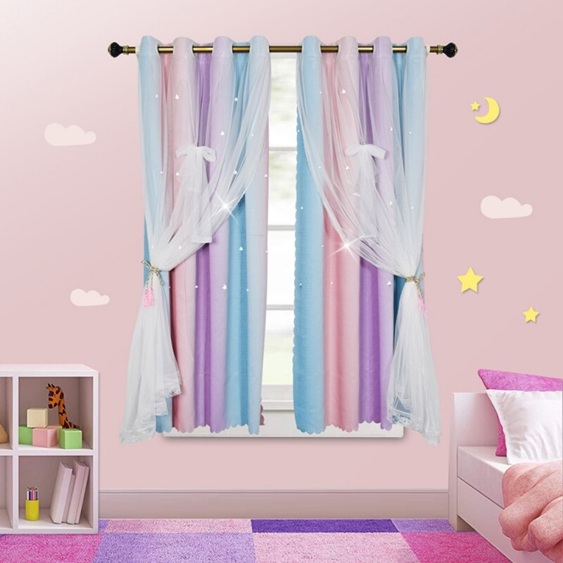 Rainbow Curtains with Double-Layer Gradient Lace