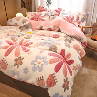 Thumbnail for Warm Coral Fleece Duvet Cover with Flower Print