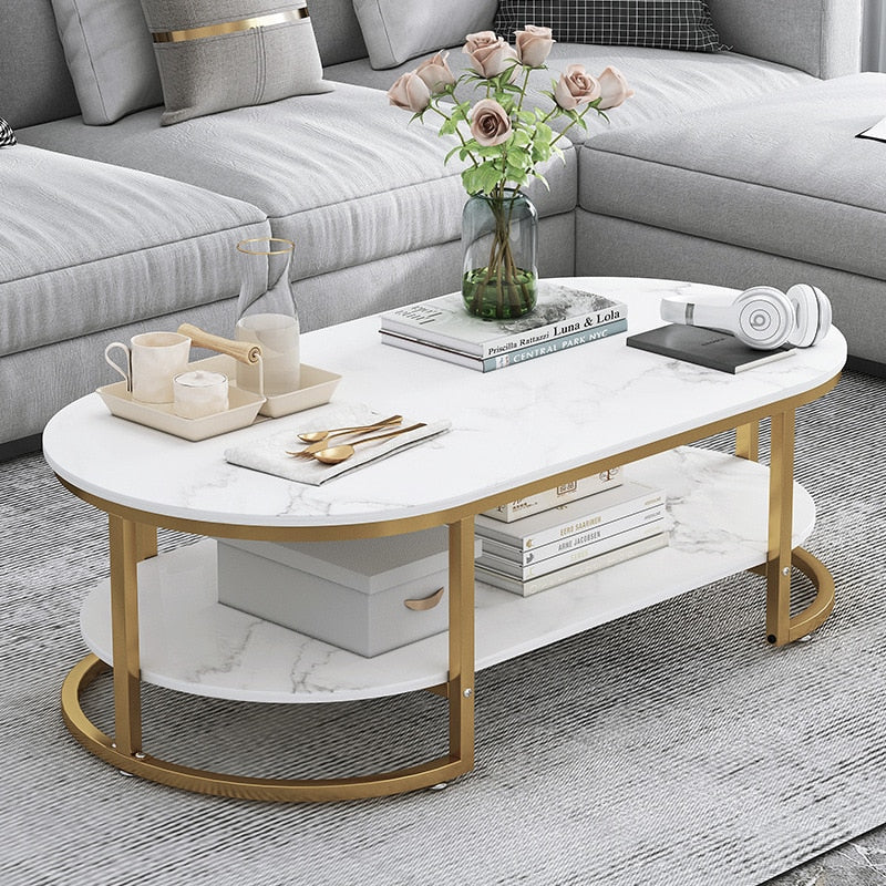 White Nordic Coffee Table with Marble Storage