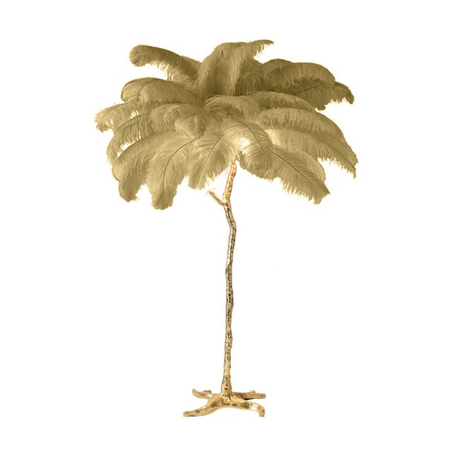 Elegant Ostrich Feather LED Floor Lamp with Copper Base