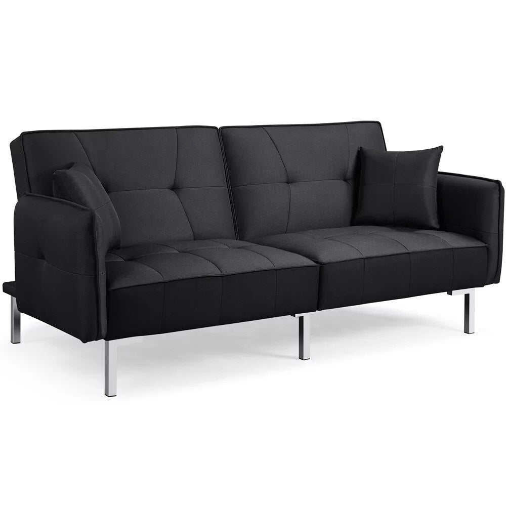 Alden Gray Fabric Futon Sofa with Adjustable Backrest
