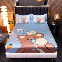 Thumbnail for Satin Bed Linen for Single Bed - Cartoon Fitted Sheet for Kids