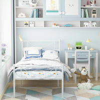 Thumbnail for White Twin Metal Bed Frame with Two Bowknot Headboards