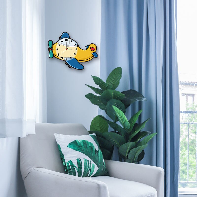 Airplane Shaped Kids Wall Clock for Bedroom Decor