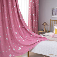 Thumbnail for Pink Star Moon Print Kids Window Curtains