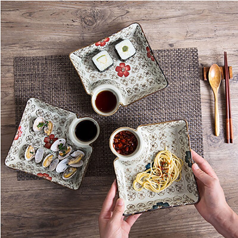 Creative Square Dumpling Plate with Divided Tray