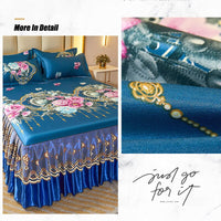 Thumbnail for Royal Blue Bedding Set - Lace Bedspread with Elastic Band