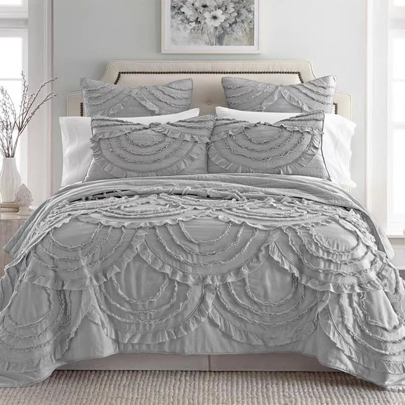 Handmade Lace Cotton Quilt Set - 3pcs Bedspread
