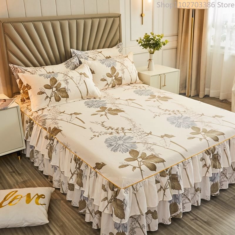 Floral Bed Skirt - Korean Non-slip Dustproof Bedspread