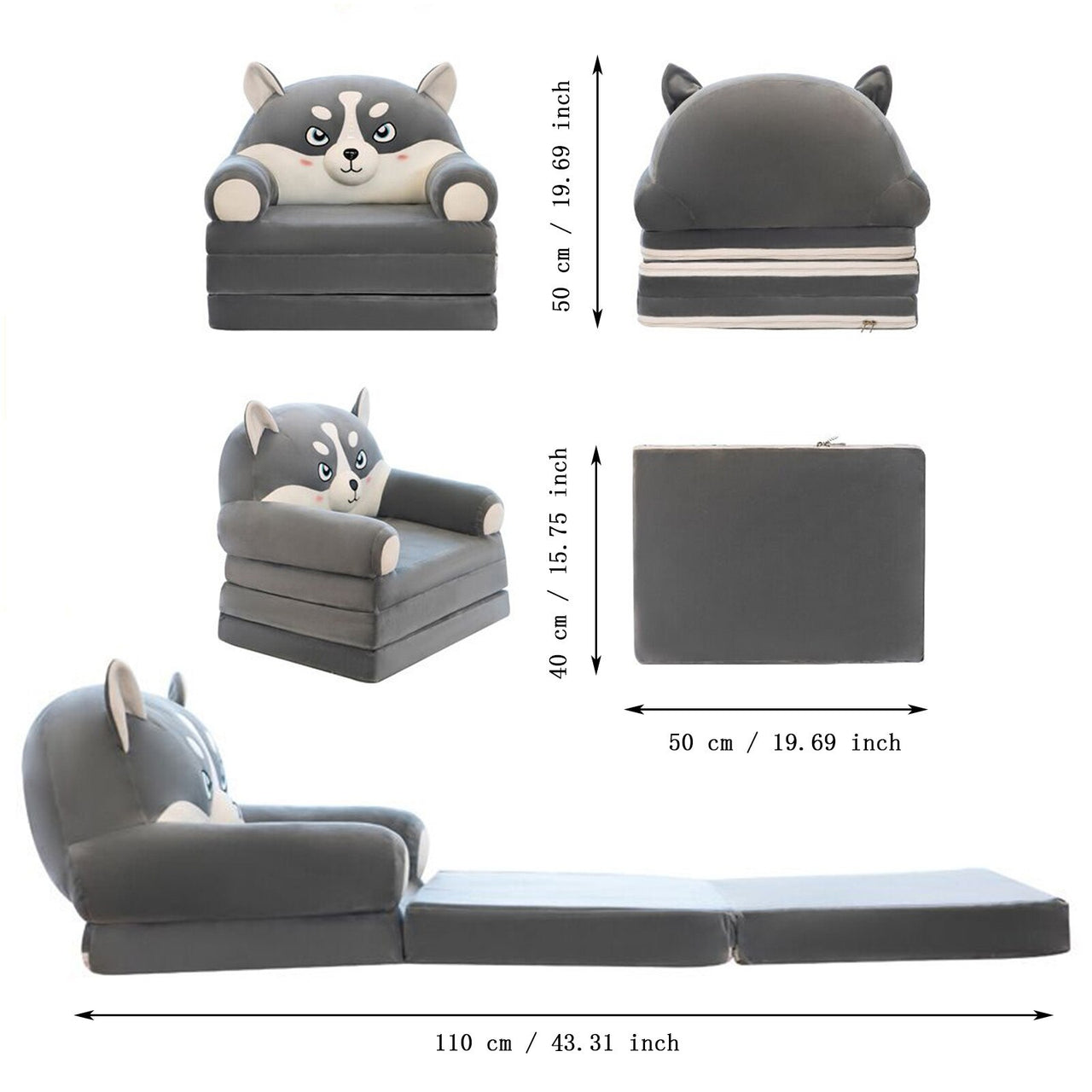 2-in-1 Foldable Kids Sofa Backrest Armchair