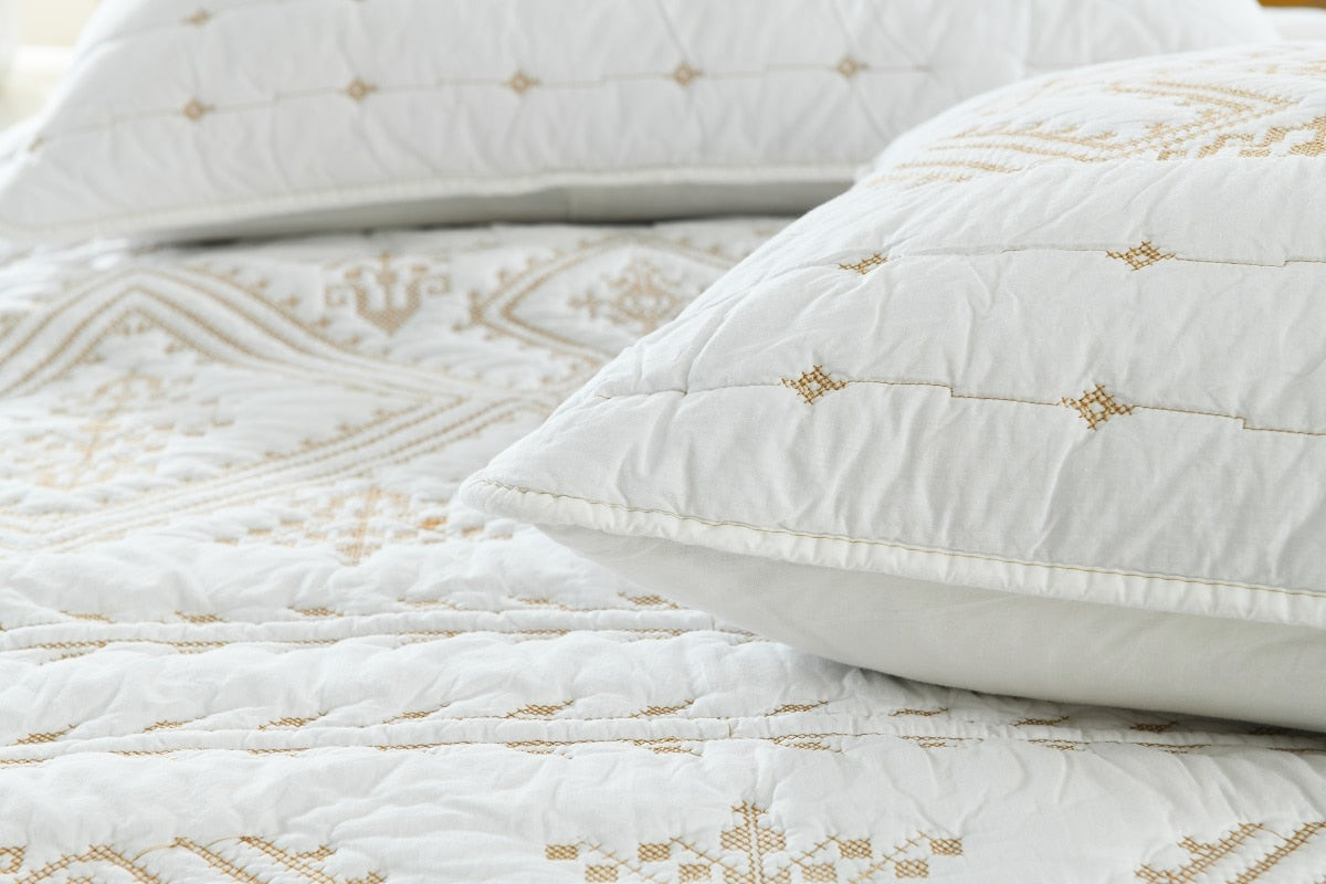 Double Bed Embroidered Light Quilt Cover & Sheet Set