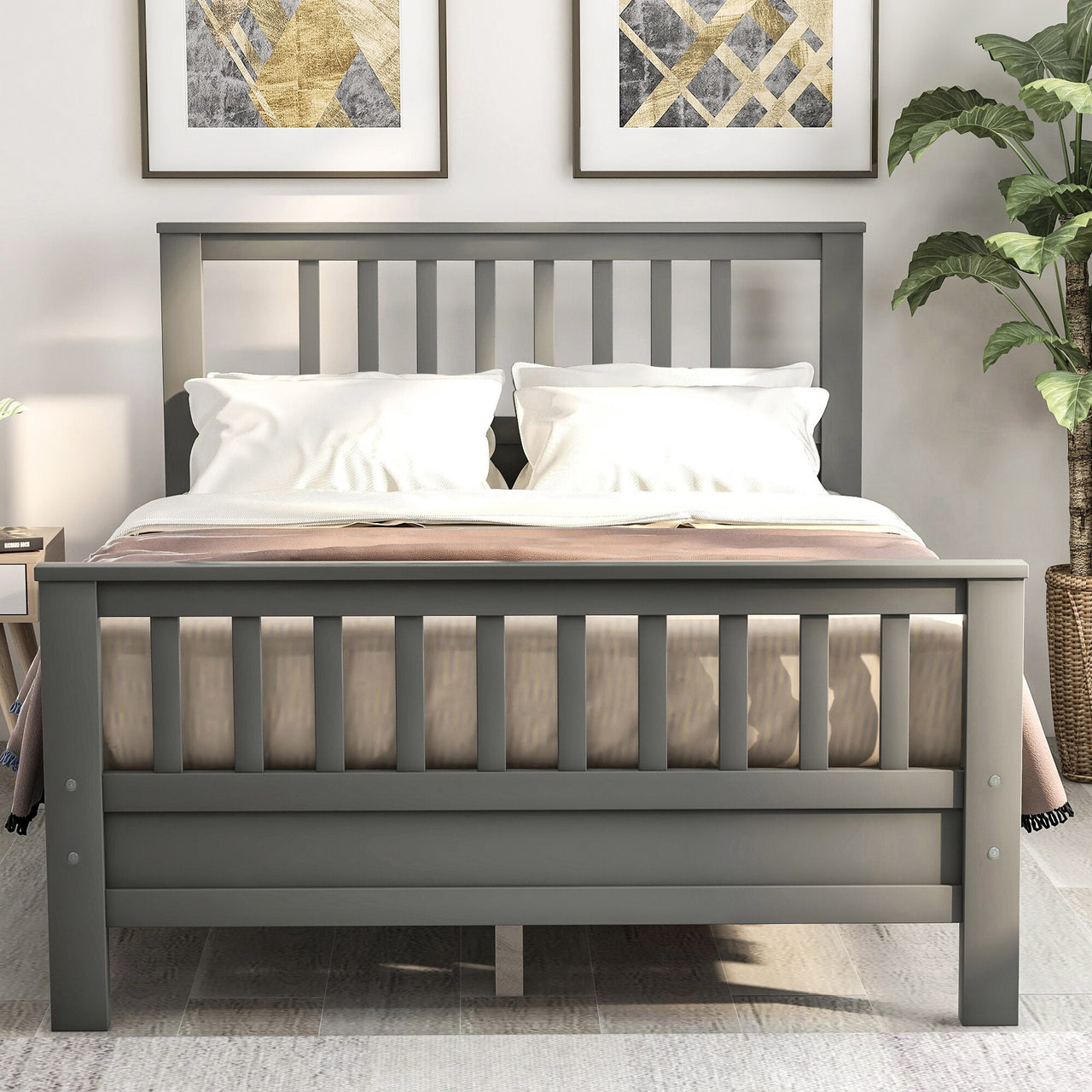 Wood Platform Bed - Minimalist Bedroom Furniture in Gray