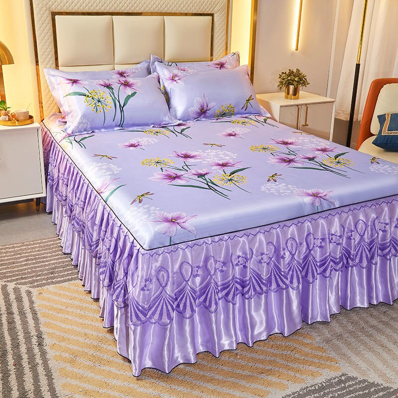 Royal Blue Bedding Set - Lace Bedspread with Elastic Band