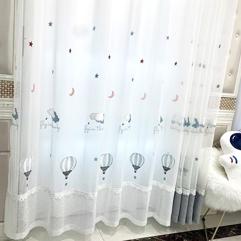 Hot Air Balloon Tulle Curtain - Embroidered Voile