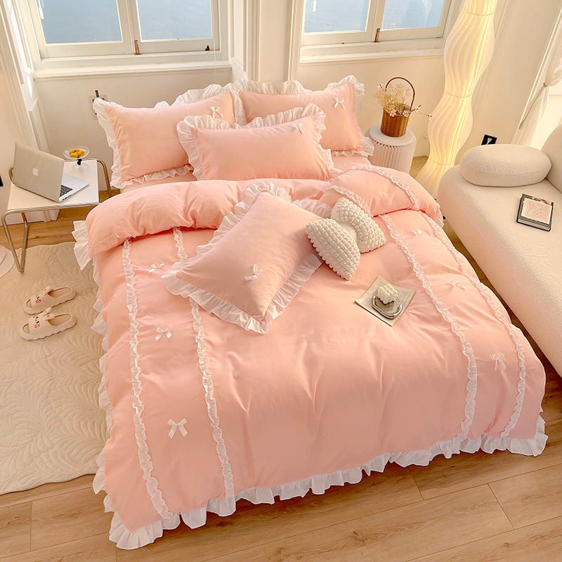 Princess Style Bedding Sets with Lace Bowk