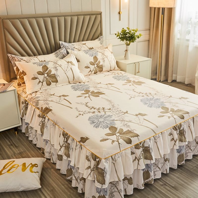 Bed Skirt Set with Pillowcases for Various Sizes