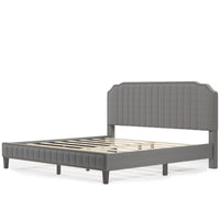 Thumbnail for Linen Curved Upholstered Platform Bed Solid Wood Frame King Grey