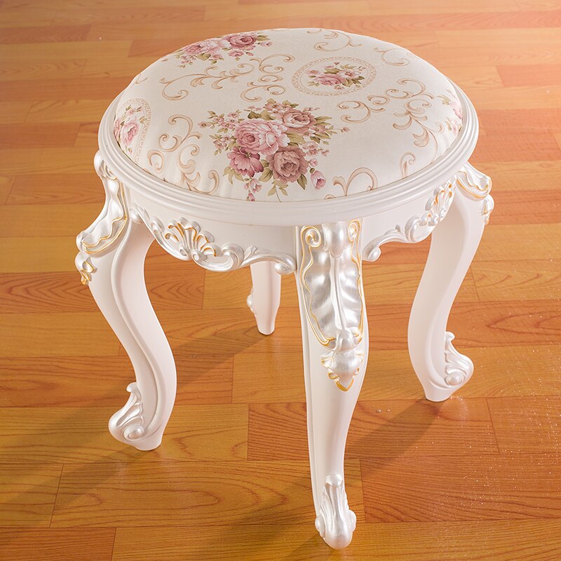 White French Makeup Stool with Solid Wood Design